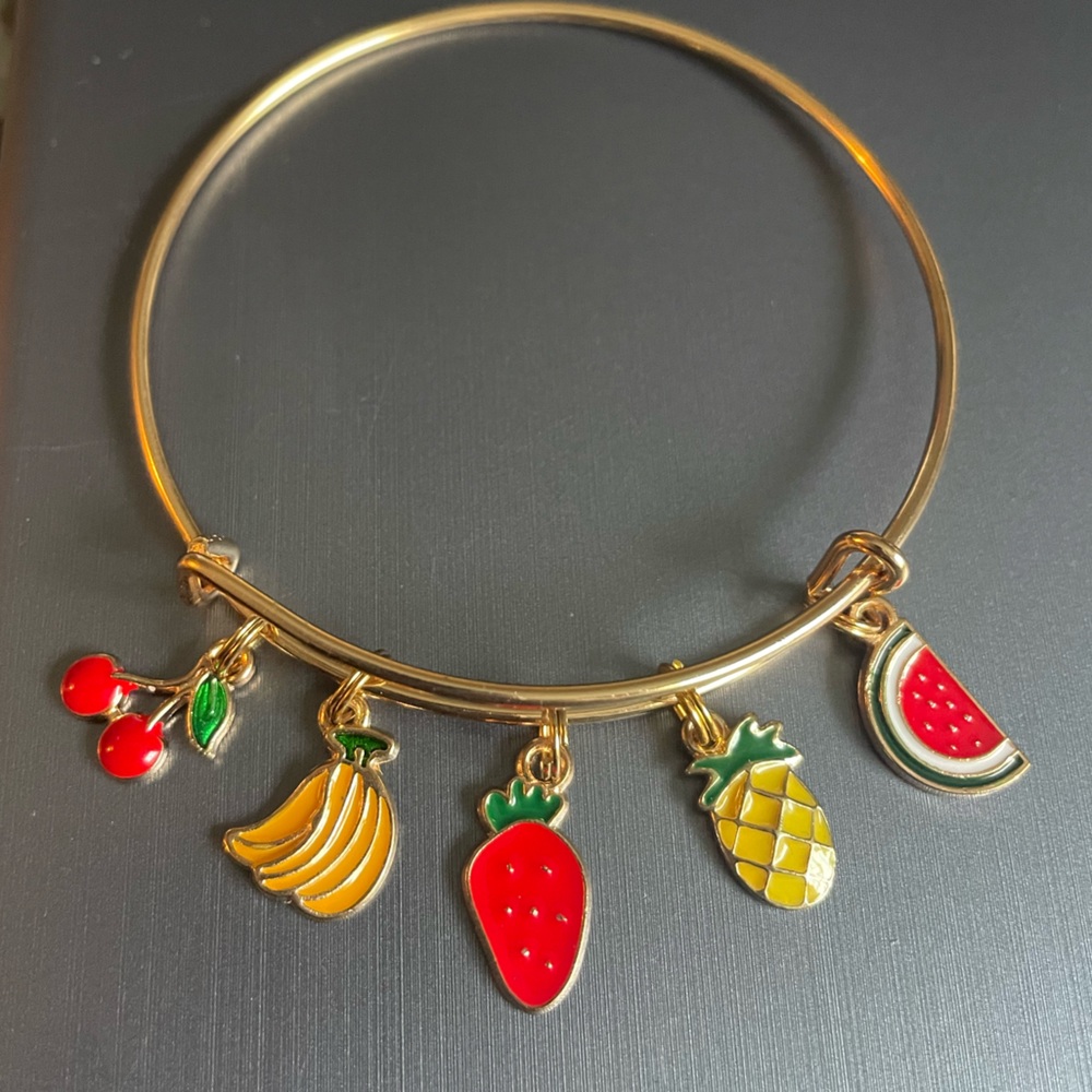 “Fruit Cocktail” 🍒🍌🍓🍍🍉 Bangle in Gold-tone